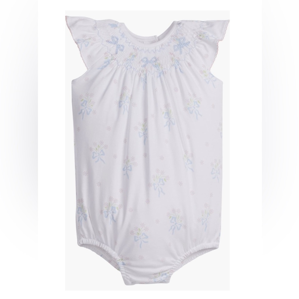 LITTLE ENGLISH - Blue Bow Bouquet Smocked Bishop Bubble